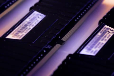 RAM memory modules. Computer components. Close up. Selective focus Stock Photos
