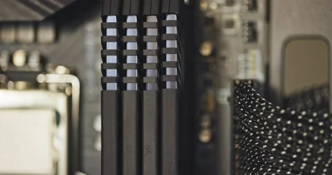 RAM modules in computer motherboard closeup Stock Footage 169470584