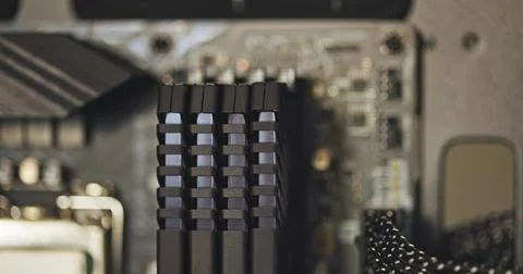 RAM modules in computer motherboard closeup Foto stock