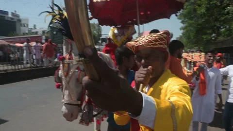 Ram Navami devotees dance and sing in Shirdi Stock Footage 237941466