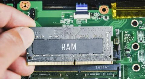 RAM Random Access Memory DDR4 in the technician hand Stock Photos