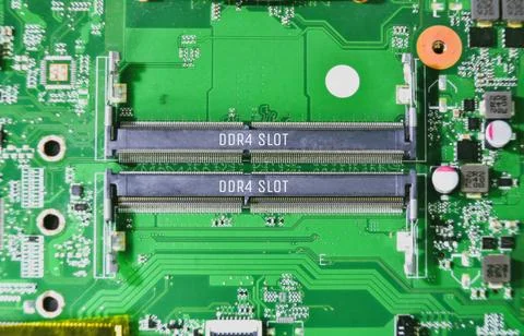 RAM Random Access Memory DDR4 slot in the motherboard Foto stock