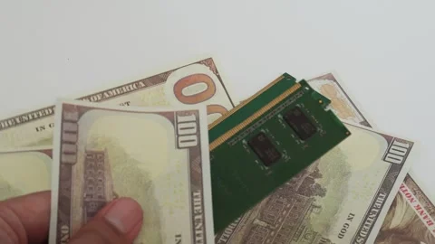 RAM (Random Access Memory) with a dollar bill in the background. Stock Footage 330922123