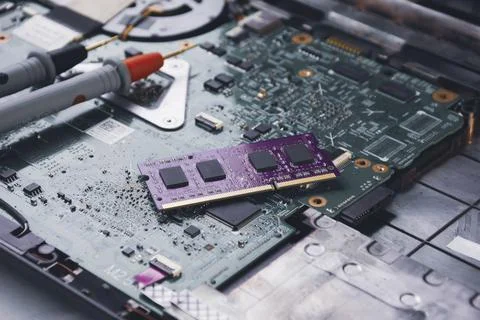 RAM (Random-access memory) placed on circuit motherboard Stock Photos