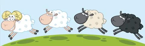Ram Sheep Cartoon Characters Jumping. Collection Set Stock Illustration