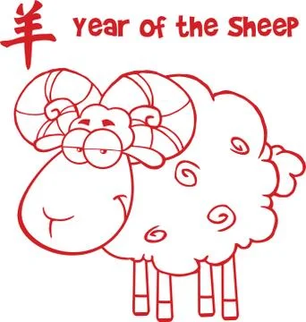 Ram Sheep With Red Line And Text Year Of The Sheep Illustrazione stock