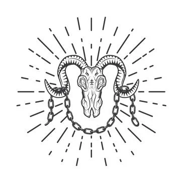 Ram  skull with chains on its horns vector element concept design template Stock Illustration