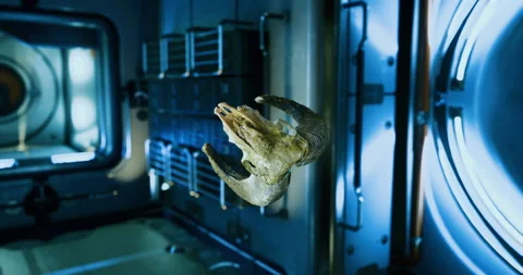 Ram skull floats in zero gravity aboard the international space station Stock Footage 312269015