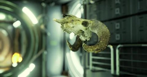 Ram skull floats in zero gravity on the space station for research Illustration