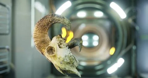 Ram skull floats in zero gravity aboard the international space station Stock Illustration