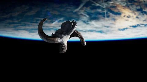Ram Skull Soaring Through the Celestial Skies Above Earth Stock Illustration