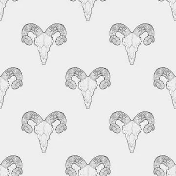Ram skull. Vector seamless pattern Stock Illustration