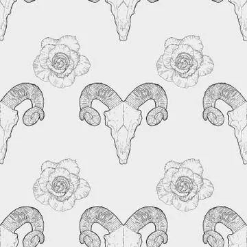 Ram skull. Vector seamless pattern Stock Illustration