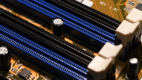 Ram socket on motherboard, close up selective focusing. Stock Footage 101099421