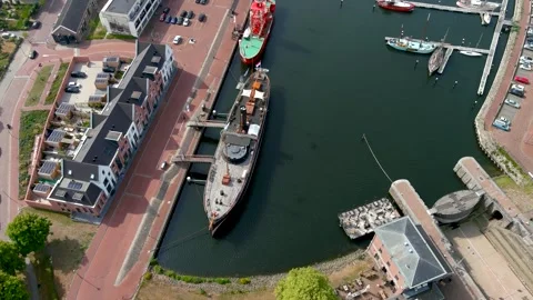 Ram tower museum ship "Buffel" in Hellevoetsluis, Netherlands. Stock Footage 275286205