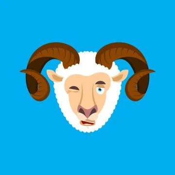 Ram winking face avatar. Sheep Farm Animal happy emoji. Vector illustration Ilustración de archivo