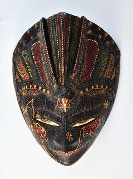 Rama Face Mask. Wooden Decorated Traditional Asian Face Mask. Front view, on  Stock Photos