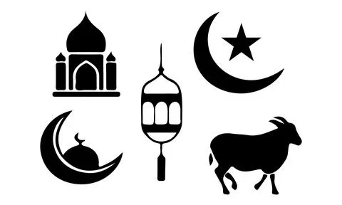 Ramadan and Eid al- Adha Eid al-Adha crescent moon star lantern Stock Illustration
