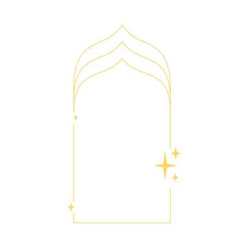 Ramadan arch frame, Boho line art, Islamic golden outline border with sparkle Stock Illustration