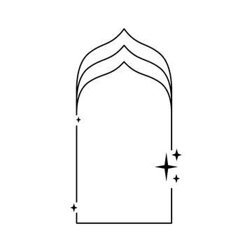Ramadan arch frame, Boho line art, Islamic black outline border with sparkle Stock Illustration