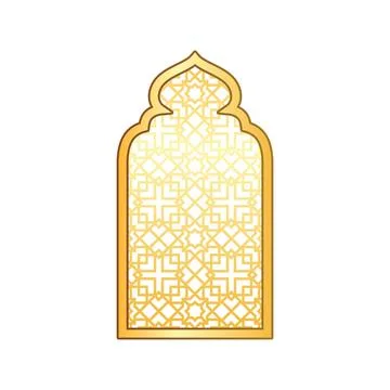 Ramadan arched window frame. Vector illustration of golden window with Stock Illustration