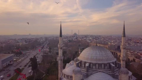 Ramadan, around sehzade mosque at sunset Stock Footage 102413980
