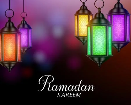 Ramadan Background with Colorful Set of Lanterns or Fanous Stock Illustration