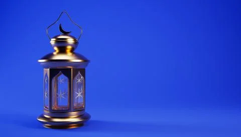 Ramadan background with copy space and golden lantern, 3d rendering illustration 스톡 일러스트