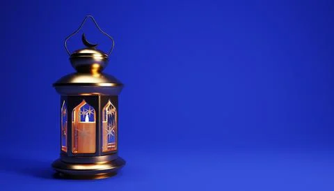 Ramadan background with copy space and golden lantern, 3d rendering illustration Illustrazione stock