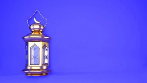 Ramadan background with copy space and golden lantern, 3d rendering illustration Illustrazione stock