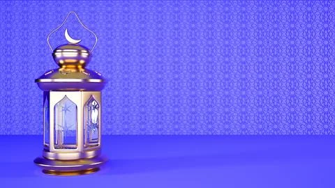 Ramadan background with copy space and gold lantern, 3d rendering illustration Stock Illustration