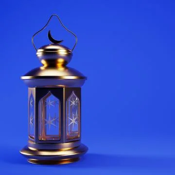 Ramadan background with copy space and golden lantern, 3d rendering illustration Stock Illustration