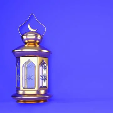 Ramadan background with copy space and golden lantern, 3d rendering illustration Illustrazione stock