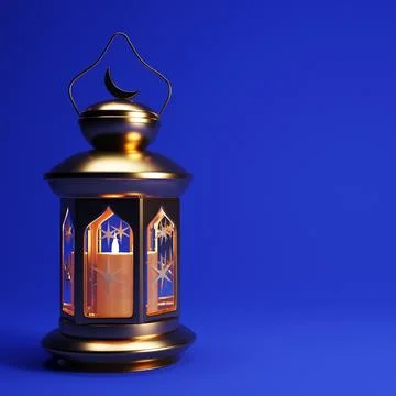 Ramadan background with copy space and golden lantern, 3d rendering illustration Illustrazione stock