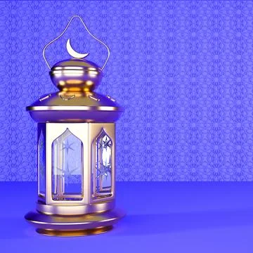 Ramadan background with copy space and gold lantern, 3d rendering illustration Stock Illustration
