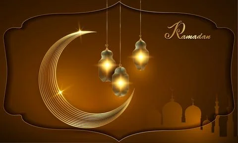 Ramadan background with gold Crescent Moon and Lanterns. golden Luxury Illustrazione stock