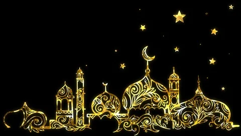 Ramadan background with mosque, crescent moon and star background looped alpha Stock Footage 107006862