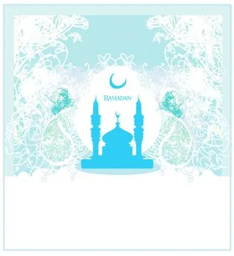 Ramadan background - mosque silhouette vector card Stock Illustration