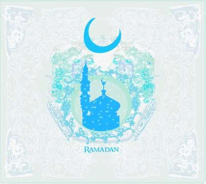 Ramadan background - mosque silhouette vector card Stock Illustration