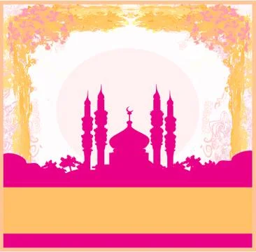 Ramadan background - mosque silhouette vector card Stock Illustration