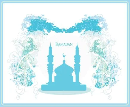 Ramadan background - mosque silhouette vector card Stock Illustration