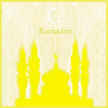 Ramadan background - mosque silhouette vector card Stock Illustration