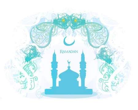 Ramadan background - mosque silhouette vector card Stock Illustration