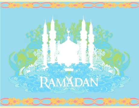 Ramadan background - mosque silhouette vector card Stock Illustration