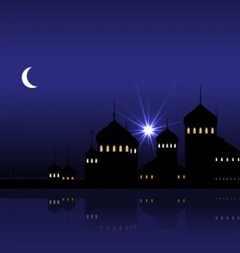 Ramadan Background with Silhouette Mosque Stock Illustration