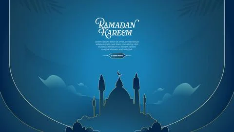 Ramadan banner template with blue gradient desert night, and moonlight Stock Illustration