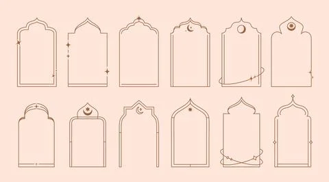 Ramadan boho arch frames, Islamic linear shapes Illustrazione stock