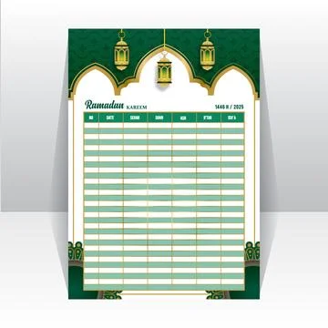 Ramadan calendar prayer schedule template background Stock Illustration