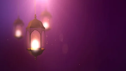 Ramadan candle lantern falling down hanging on string purple background Stock Footage 96230741