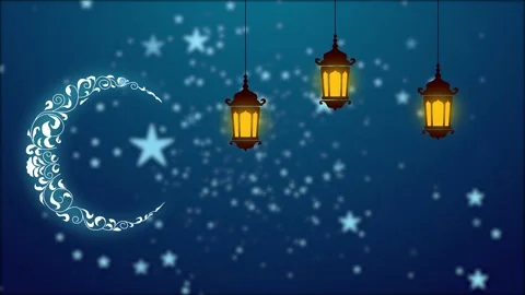 Ramadan candle lanterns are hanging with the moon. Ramadan moon animation, Th Video stock 148227253
